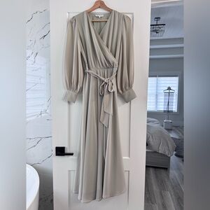 Ivy City Co Light Taupe Wrap Maxi Dress with Tie Waist